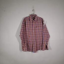 Mens Plaid Regular Fit Collared Long Sleeve Button-Up Shirt Size Large