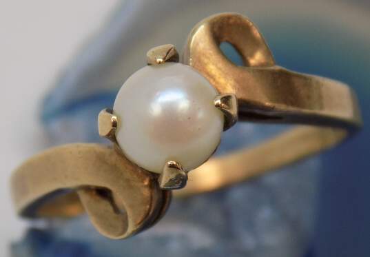 10k Yellow Gold Pearl Solitaire Bypass Ring 3g image number 5