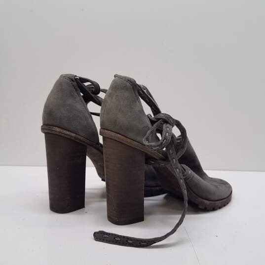 FRYE Suzie Gray Suede Ankle Wrap Strap Peep Toe Block Heels Shoes Size 8 M image number 4