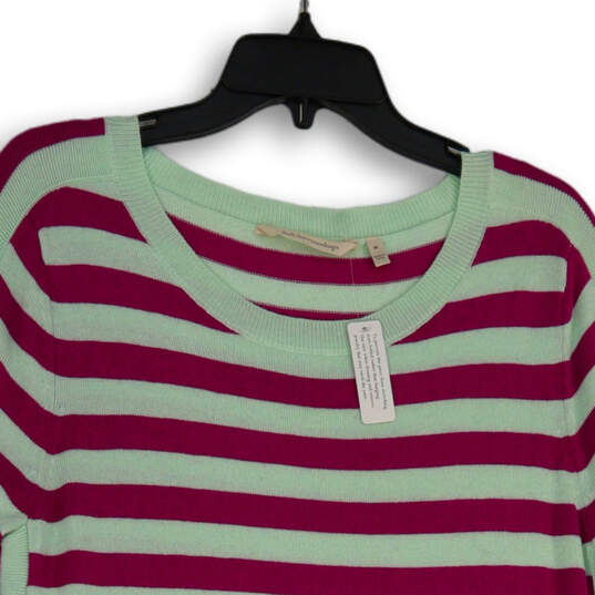 NWT Womens Purple Teal Striped Round Neck Pullover Sweater Size Medium image number 3