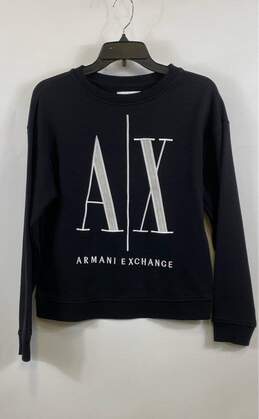 Armani Exchange Womens Black Cotton Long Sleeve Crew Neck Pullover Sweater Sz M