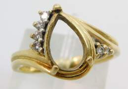 14K Yellow Gold 0.06 CTTW Diamond Ring Setting For Pear Cut Stone 4.2g