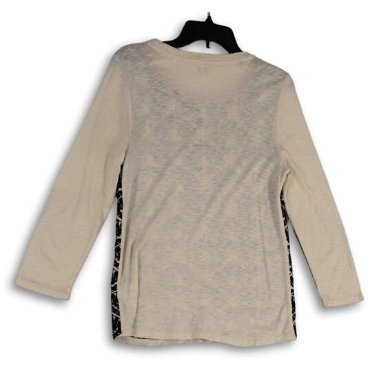 Womens Ivory Black Embroidered Round Neck Long Sleeve Pullover T-Shirt Sz M image number 2