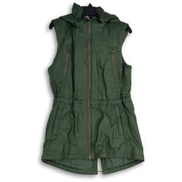Womens Green Sleeveless Detachable Hood Full-Zip Vest Size XS