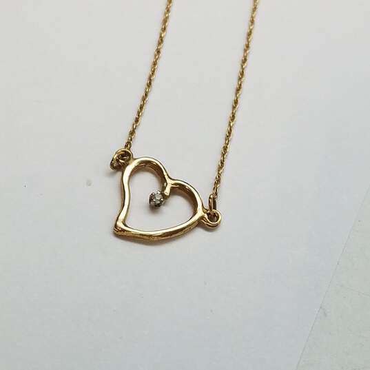 14K Gold Diamond Heart Pendant Necklace Damage 1.5g image number 2