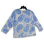 NWT Womens Blue White Paisley Long Sleeve Button Front Blouse Top Size S image number 2