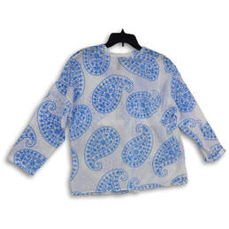 NWT Womens Blue White Paisley Long Sleeve Button Front Blouse Top Size S alternative image