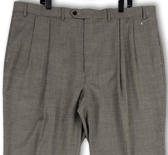 NWT Mens Tan Black Houndstooth Pleated Straight Leg Dress Pants Size 44x32 image number 2