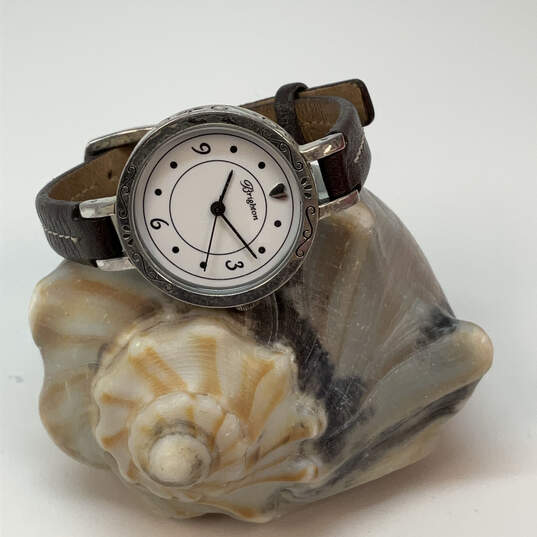 Designer Brighton Silver-Tone Leather Strap Round Dial Analog Wristwatch image number 2