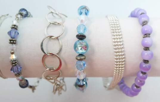 Sterling Silver Purple & Blue Bead Chain Bracelets 38.7g image number 1