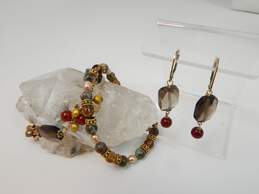 Artisan 925 Vermeil Jasper Pearl Smoky Quartz & Agate Bracelets & Drop Earrings