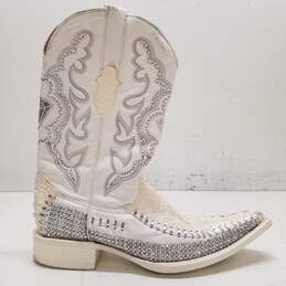 White Diamonds Boots White Rhinestone Leather Croc Embossed Western Boots Men's Size 7.5 M