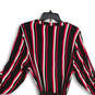 Womens Multicolor Striped Split Neck Tie Waist Midi A-Line Dress Size 1 image number 4
