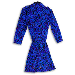 Womens Blue Purple Abstract Long Sleeve Spread Collar Shirt Dress Size M alternative image