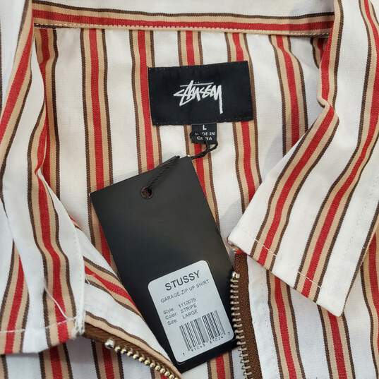 Stussy Garage Zip Up Stripe Shirt NWT Size L image number 3