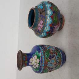 Pair of Copper Floral Cloissone Vases