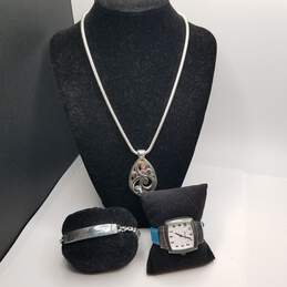 Brighton Orchard Blue Leather Band Watch, Pendant Necklace, and Bracelet Set alternative image