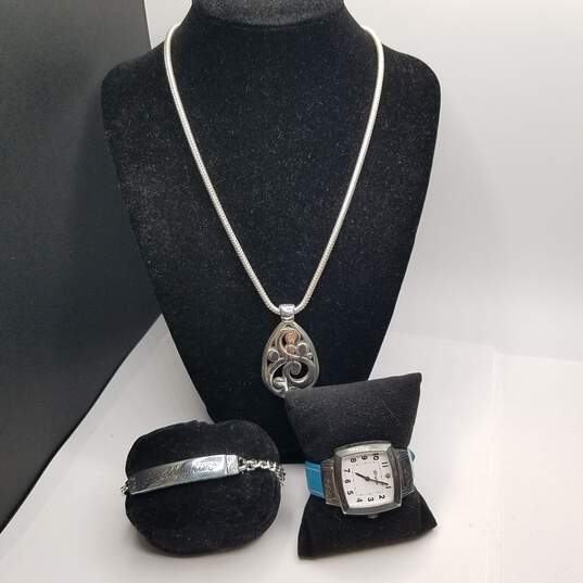 Brighton Orchard Blue Leather Band Watch, Pendant Necklace, and Bracelet Set image number 2