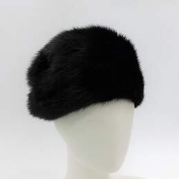 Vintage Women's Black Mink Fur Pillbox Hat w/ Rabbit Fur Trim Gloves & Hat Box alternative image