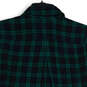 Womens Navy Blue Green Spread Collar Long Sleeve Half Button Shirt Size M image number 4