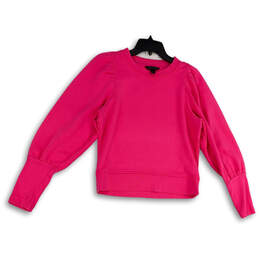 Womens Pink Crew Neck Long Sleeve Ribbed Cuff Pullover Sweatshirt Size S
