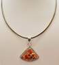 Artisan 925 Red Poppy Jasper Cabochon Triangle Rope Accent Pendant Omega Chain Necklace 42.3g image number 1