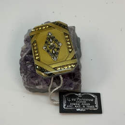 Designer Catherine Popesco Crystal Cut Stone Center Flower Brooch Pin