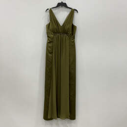 Womens Green Pleated V Neck Sleeveless Back Zip Bridesmaid Maxi Dress Sz 12