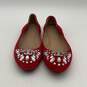 Tory Burch Womens Red Rhinestone Round Toe Slip On Ballet Flats Size 8 image number 1