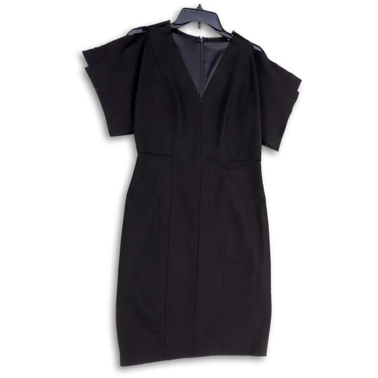 Womens Black V-Neck Back Zip Short Sleeve Knee Length Sheath Dress Size 6 image number 1