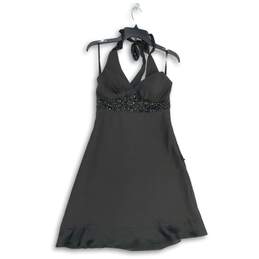 NWT White House Black Market Womens Black Beaded Halter Neck A-Line Dress 4