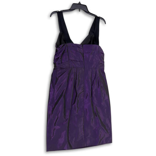Womens Purple V-Neck Back Zip Knee Length Cocktail Sheath Dress Size 8 image number 2