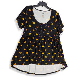 NWT Womens Black Yellow Mickey Pumpkins Button Front Blouse Top 2/2X/18-20