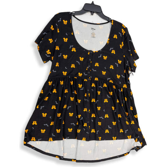 NWT Womens Black Yellow Mickey Pumpkins Button Front Blouse Top 2/2X/18-20 image number 1