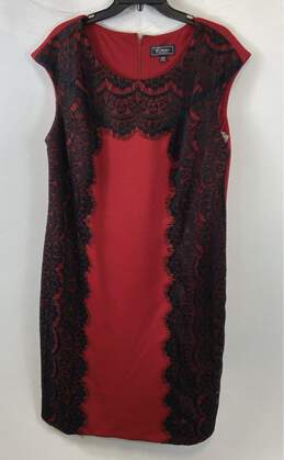 Dressbarn Collection Womens Red Black Lace Sleeveless Sheath Dress Size 16