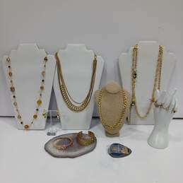 Assorted Faux Pearls & Gold Tone Costume Jewelry Lot of 13