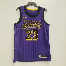 Nike Men's L.A. Lakers Lebron James #23 Purple Pin Striped Jersey Sz. L