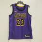 Nike Men's L.A. Lakers Lebron James #23 Purple Pin Striped Jersey Sz. L image number 1