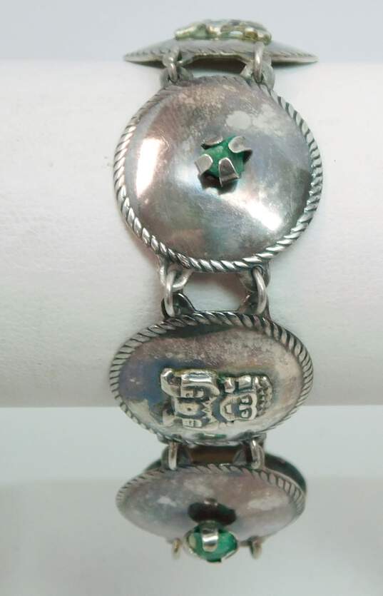 Vintage 900 Silver Emerald Aztec Bracelet 25.9g image number 4