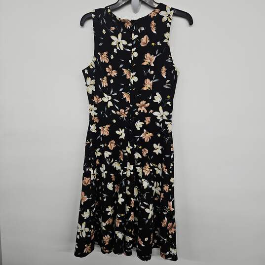 Black Floral Print Sleeveless Back Zip Up Dress image number 2