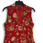 Womens Red Floral Collared Surplice Neck Sleeveless Wrap Dress Size 8 image number 3