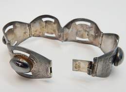 Vintage 925 Hematite Scrolled Hinged Paneled Bracelet 30.4g alternative image