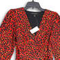 NWT Womens Red Black Leopard Print Long Sleeve V Neck Wrap Dress Size 2T image number 3