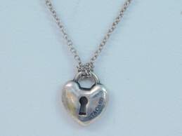 Tiffany & Co 925 Heart Lock Keyhole Pendant Cable Chain Necklace 2.3g alternative image