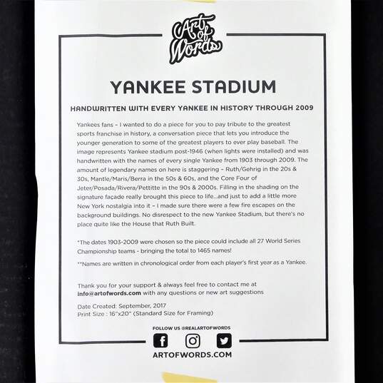 Art of Words Yankee Stadium The New York Yankees Print Signed image number 5
