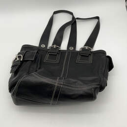 Womens Black Leather Inner Pockets Double Handles Zipper Shoulder Bag alternative image