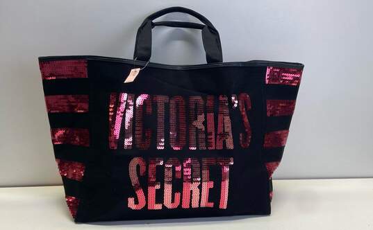 Victoria's Secret Sequin Logo Tote Bag Black Pink image number 1
