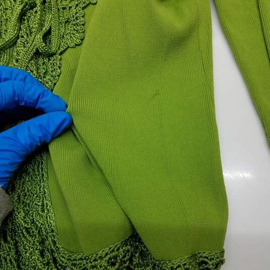 Vintage bright green crochet cardigan sweater set women's L image number 5