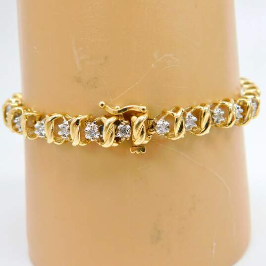 10K Yellow Gold 0.15 CTTW Diamond Tennis Bracelet 9.4g image number 4