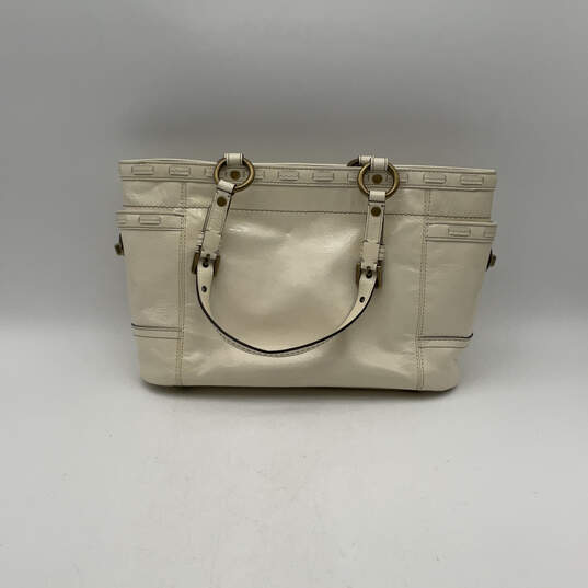 Womens White Leather Gold Accents Adjustable Handle Shoulder Bag Purse image number 2
